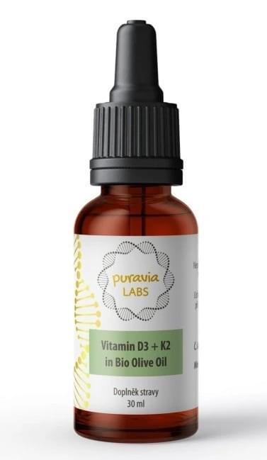 Puravia Labs Vitamn D3 + K2 kapky v BIO olivovm oleji 30 ml